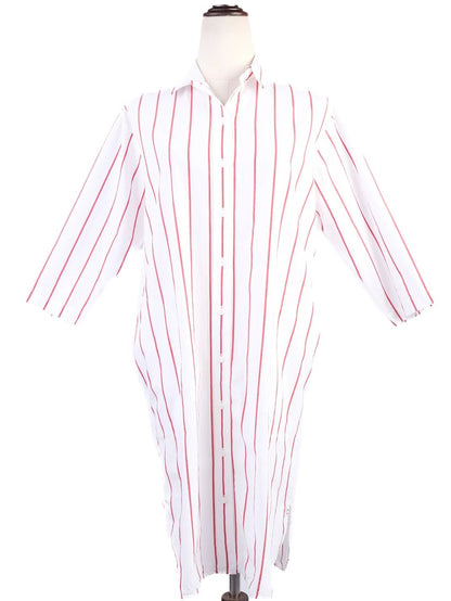 Excellent Marc O Polo White Shirt Dress Red Stripes Size N/A