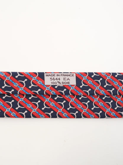Perfect Hermes Silk Tie Combined Colors Red Blue White Patterns