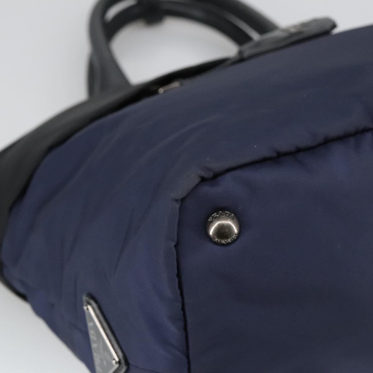 Prada Hand Bag Nylon Navy Silver Auth