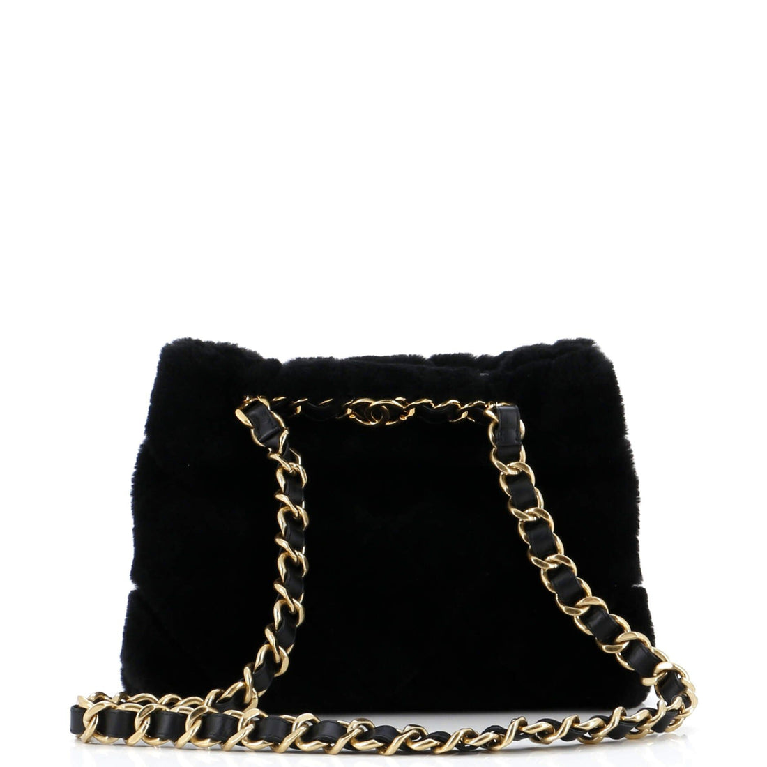 Chanel CC Bar Chain Handle Shopping Tote Quilted Shearling Small
