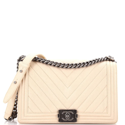 Chanel Boy Flap Bag Chevron Caviar New Medium