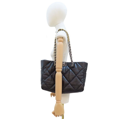 Chanel 19 Shopping Tote Bag Black Quilted Lambskin As 3660