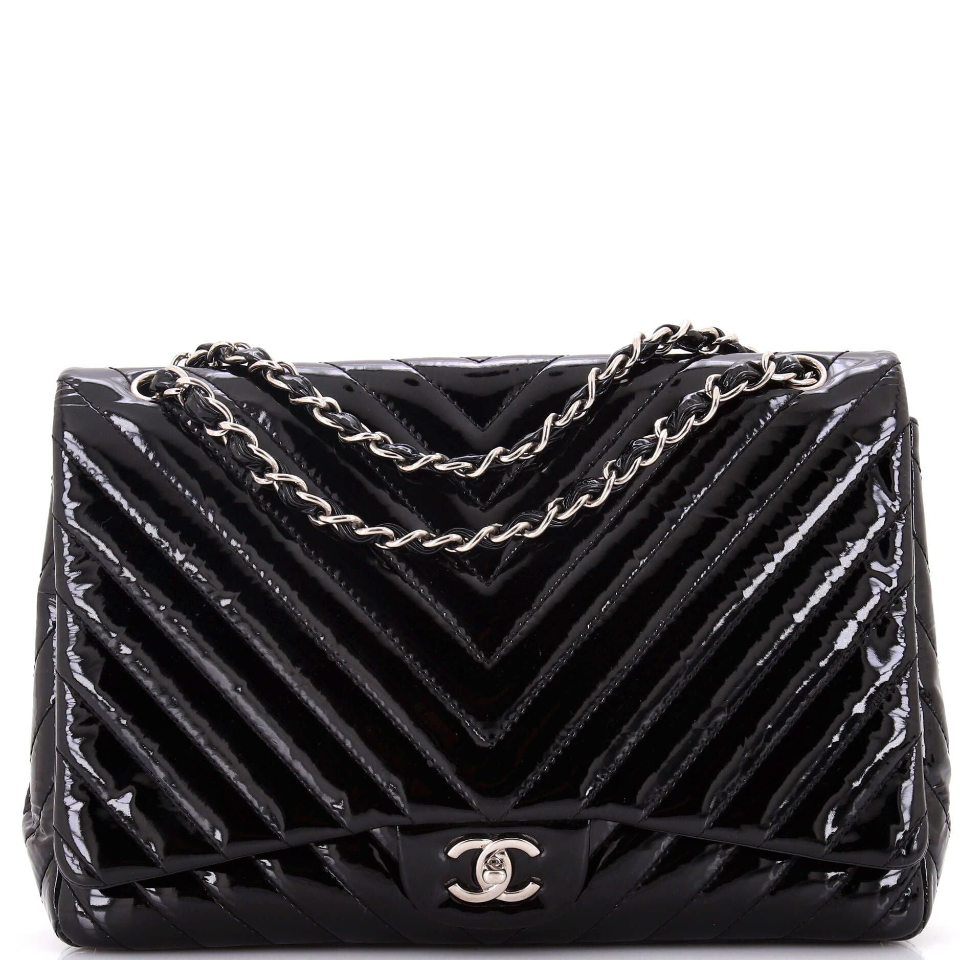 Chanel Classic Single Flap Bag Chevron Patent Maxi