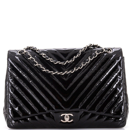 Chanel Classic Single Flap Bag Chevron Patent Maxi