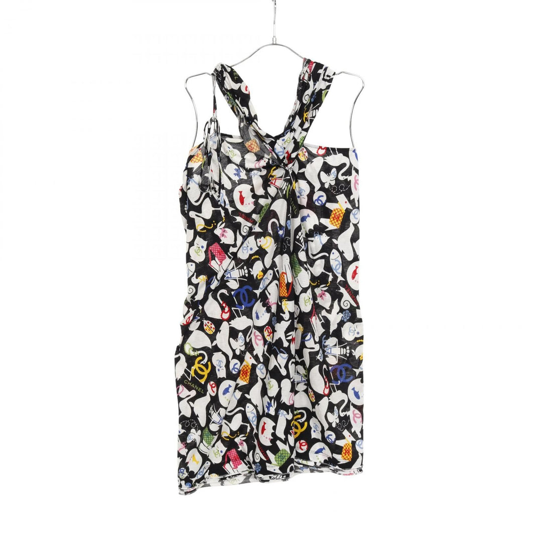 Chanel Black Multicolor Coco Mark Camelia Dress Cotton P 30594