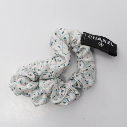 Chanel White Multicolor Coco Mark Scrunchie Scarf Silk