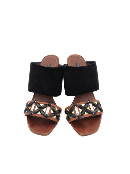 Excellent Louis Vuitton Black Suede Block-Heeled Sandals Size 36.5