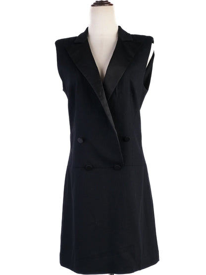 Excellent Alexander McQueen Black Wool Dress Size M Double-Breasted