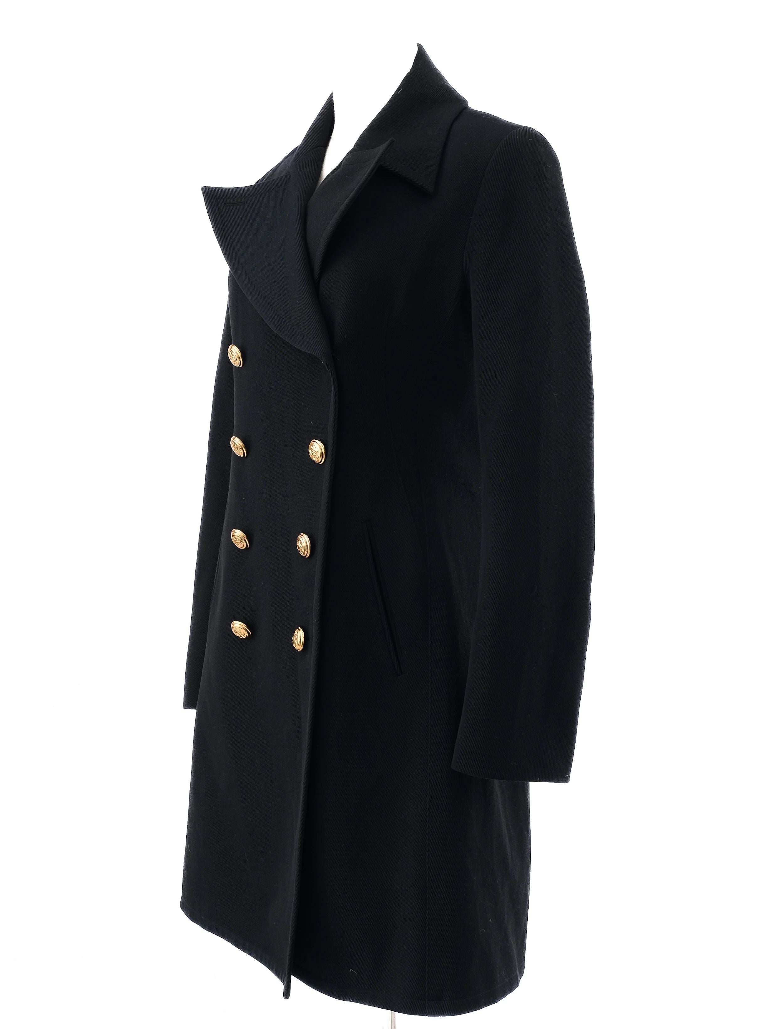 Excellent Alexander McQueen Black Wool Double-Breasted Coat Size M
