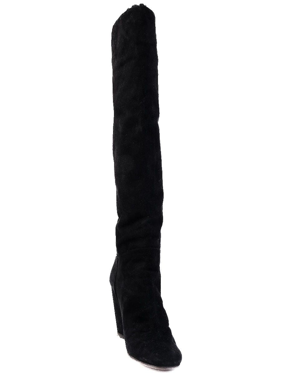 Excellent Giuseppe Zanotti Black Genuine Suede Knee-High Wedge Boots Size 36
