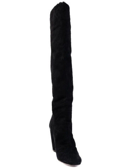 Excellent Giuseppe Zanotti Black Genuine Suede Knee-High Wedge Boots Size 36