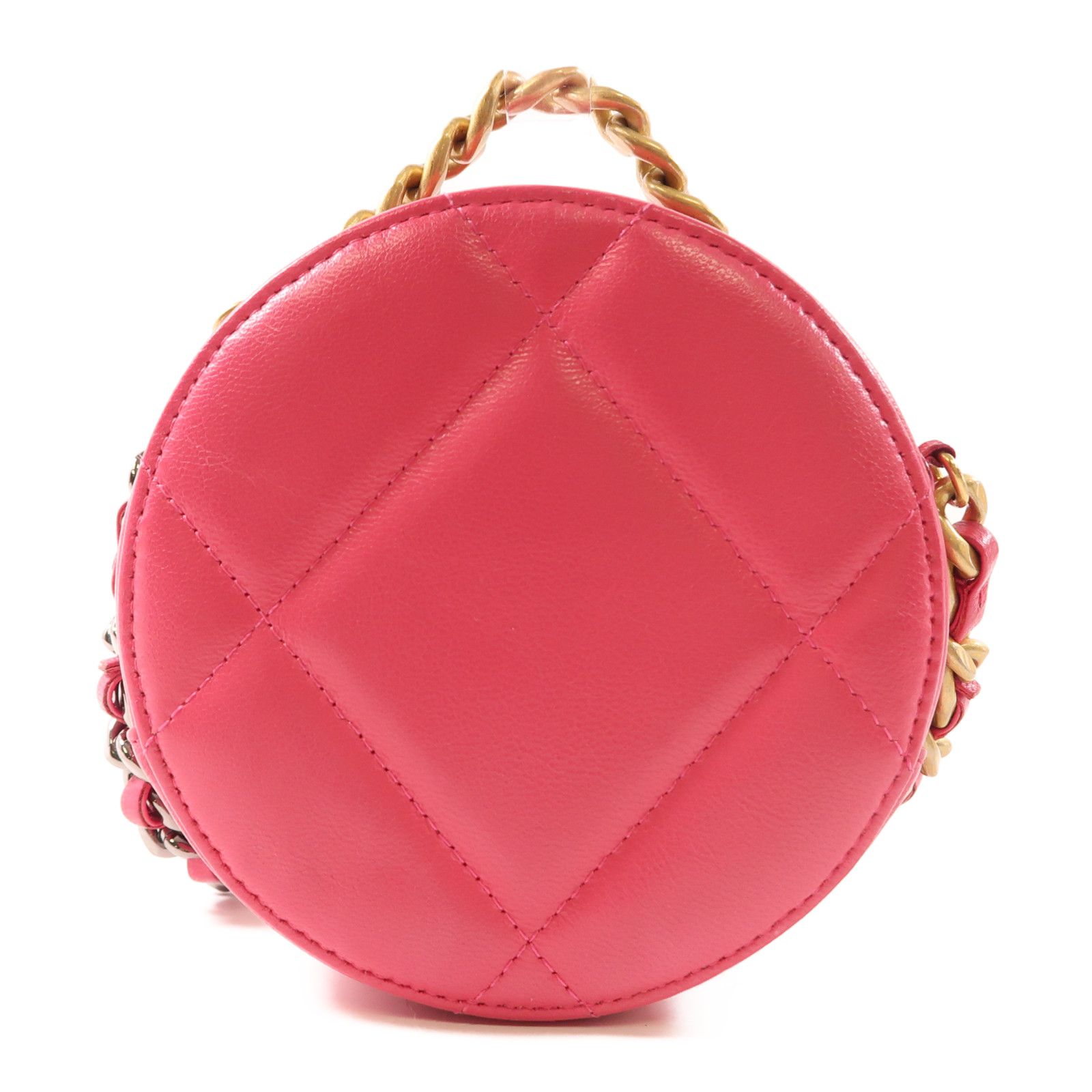 Chanel Pink Leather 19 Round Bag Hand-turn Shoulder Bag Powder Red 2way Shoulder Bag Leather