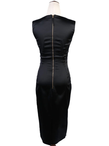 Excellent Dolce Gabbana Black Sleeveless Fitted Dress Nylon