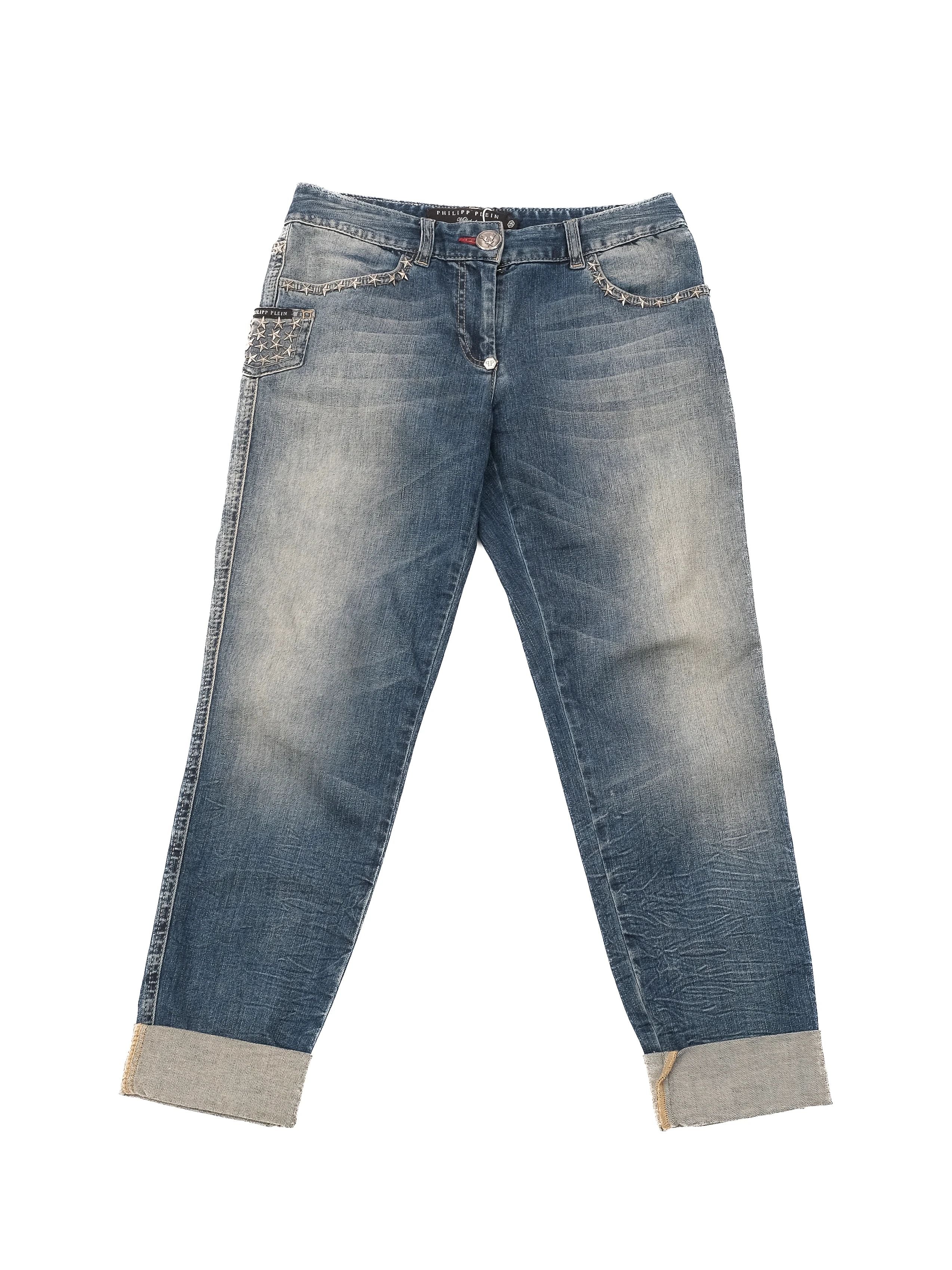 Excellent Phillipp Plein Blue Jeans Size S with Decorative Details