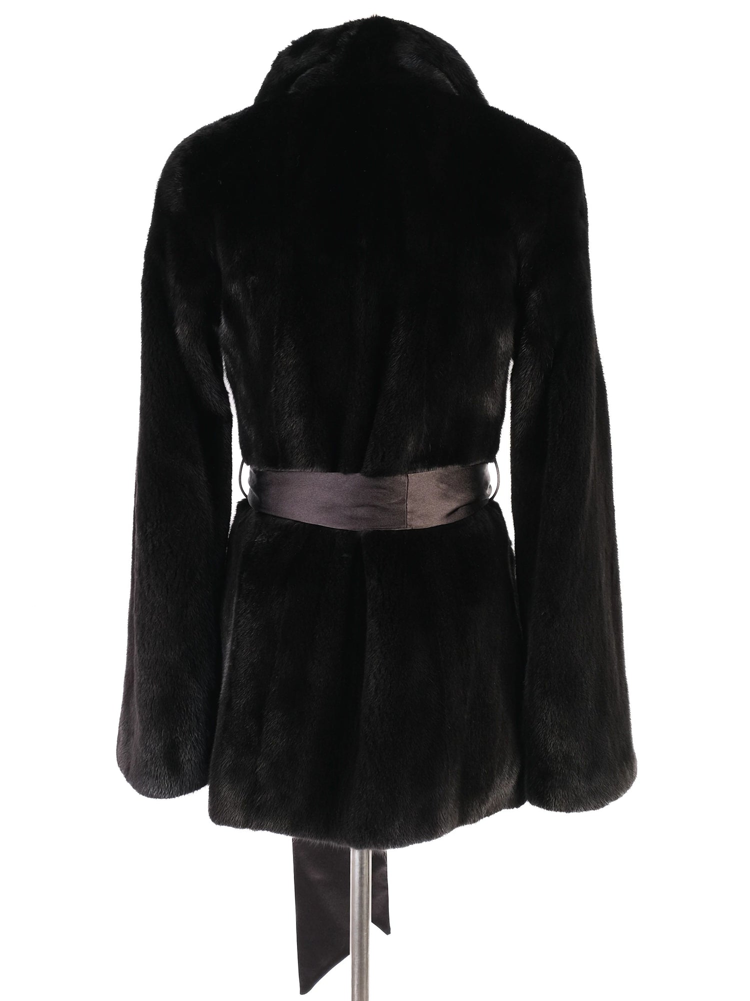 Perfect Blackglama Black Fur Coat with Belt Size S