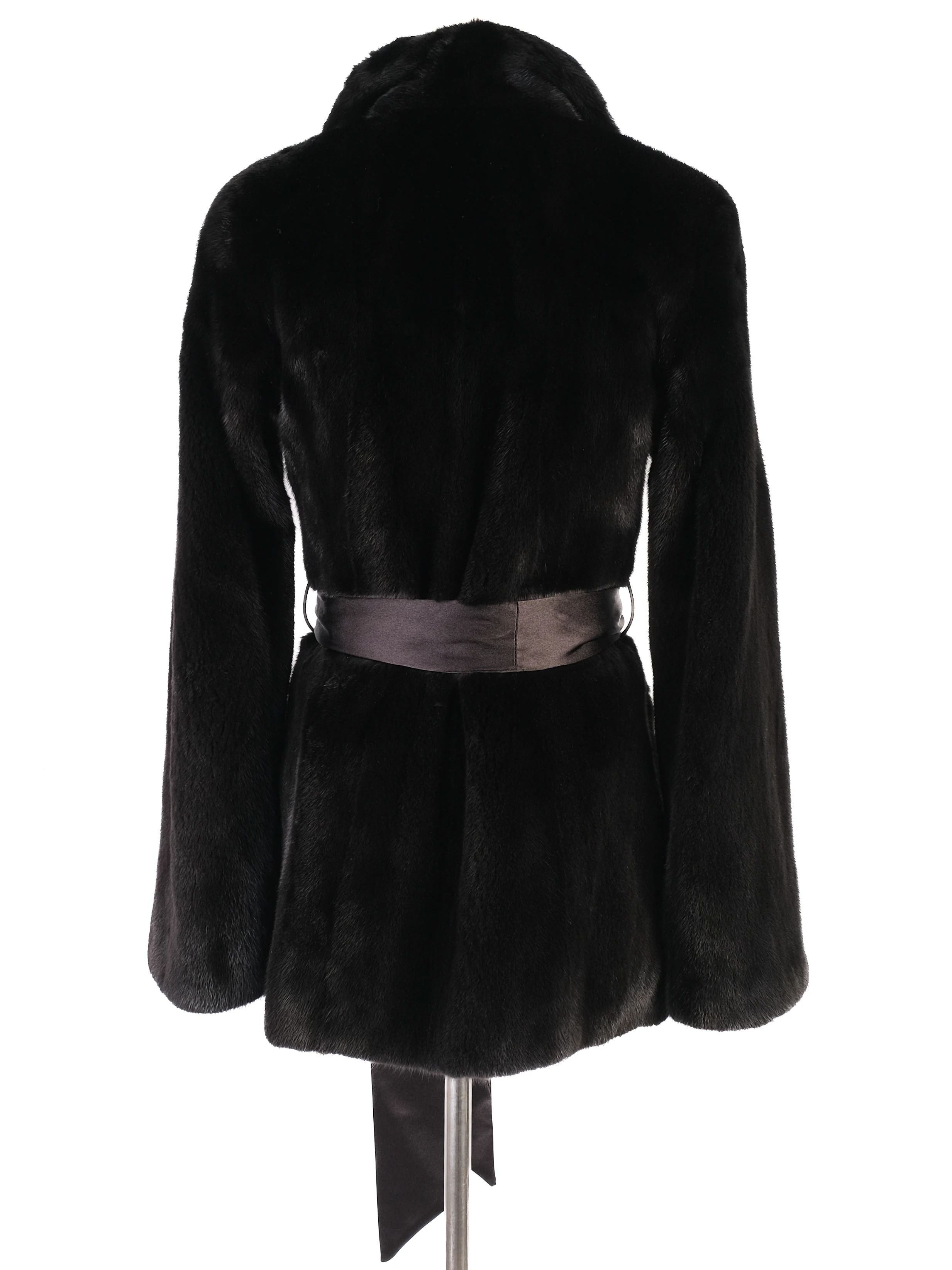Perfect Blackglama Black Fur Coat with Belt Size S