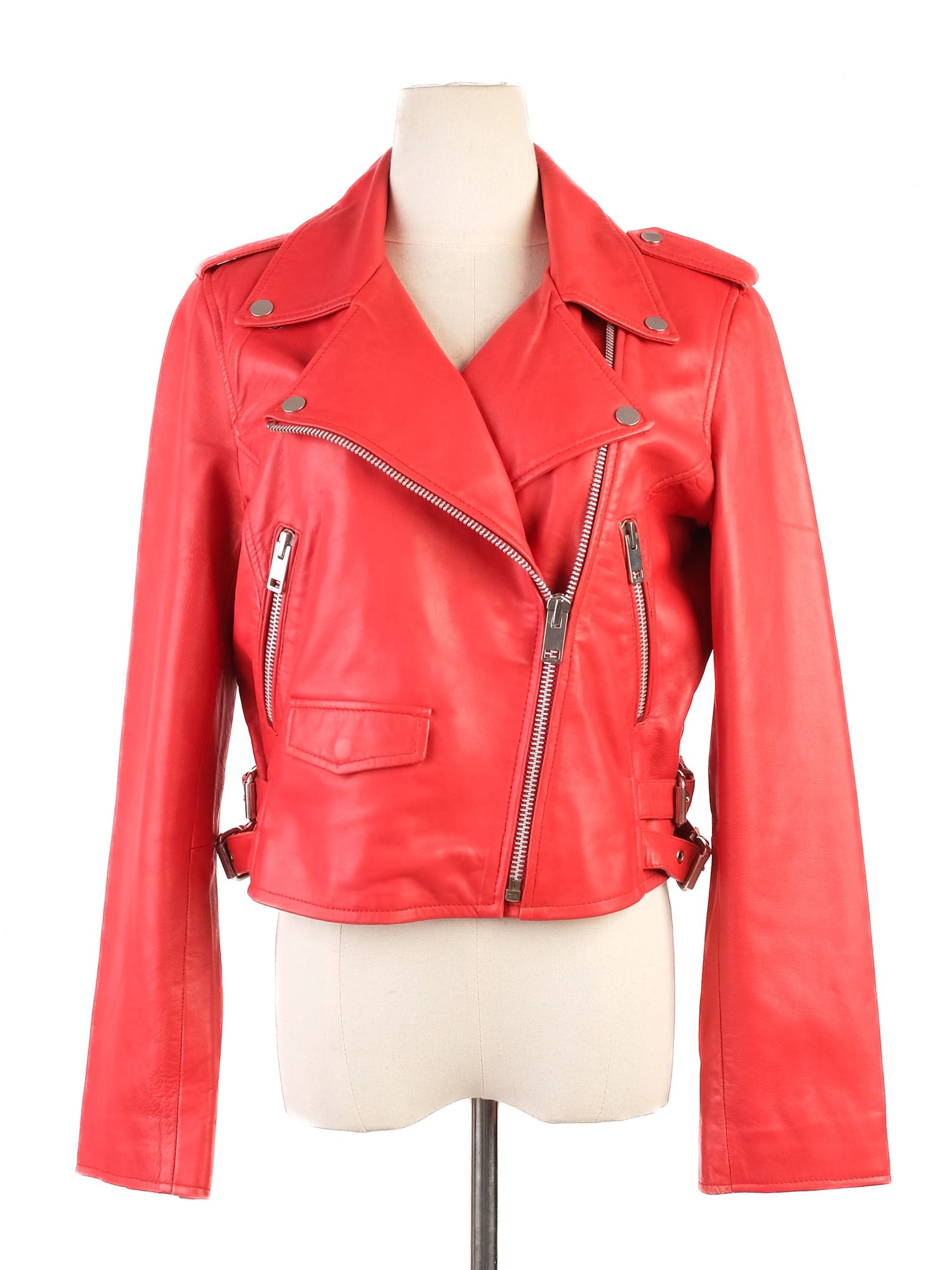 Excellent Walter Baker Red Leather Biker Jacket Size L