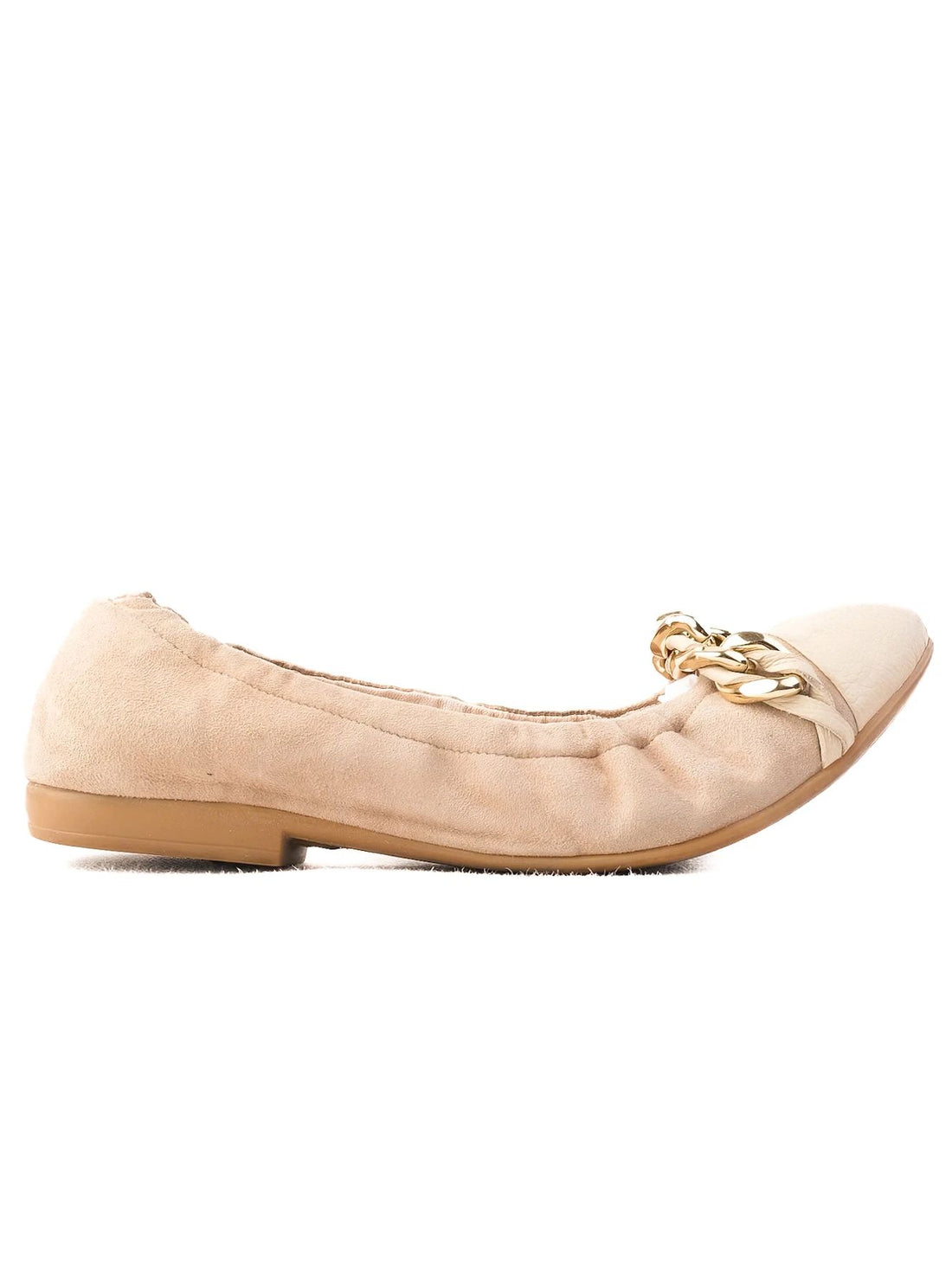 Excellent R&amp;Renzi Ballet Flats White Fabric Size 38 with Gold Chain Detail