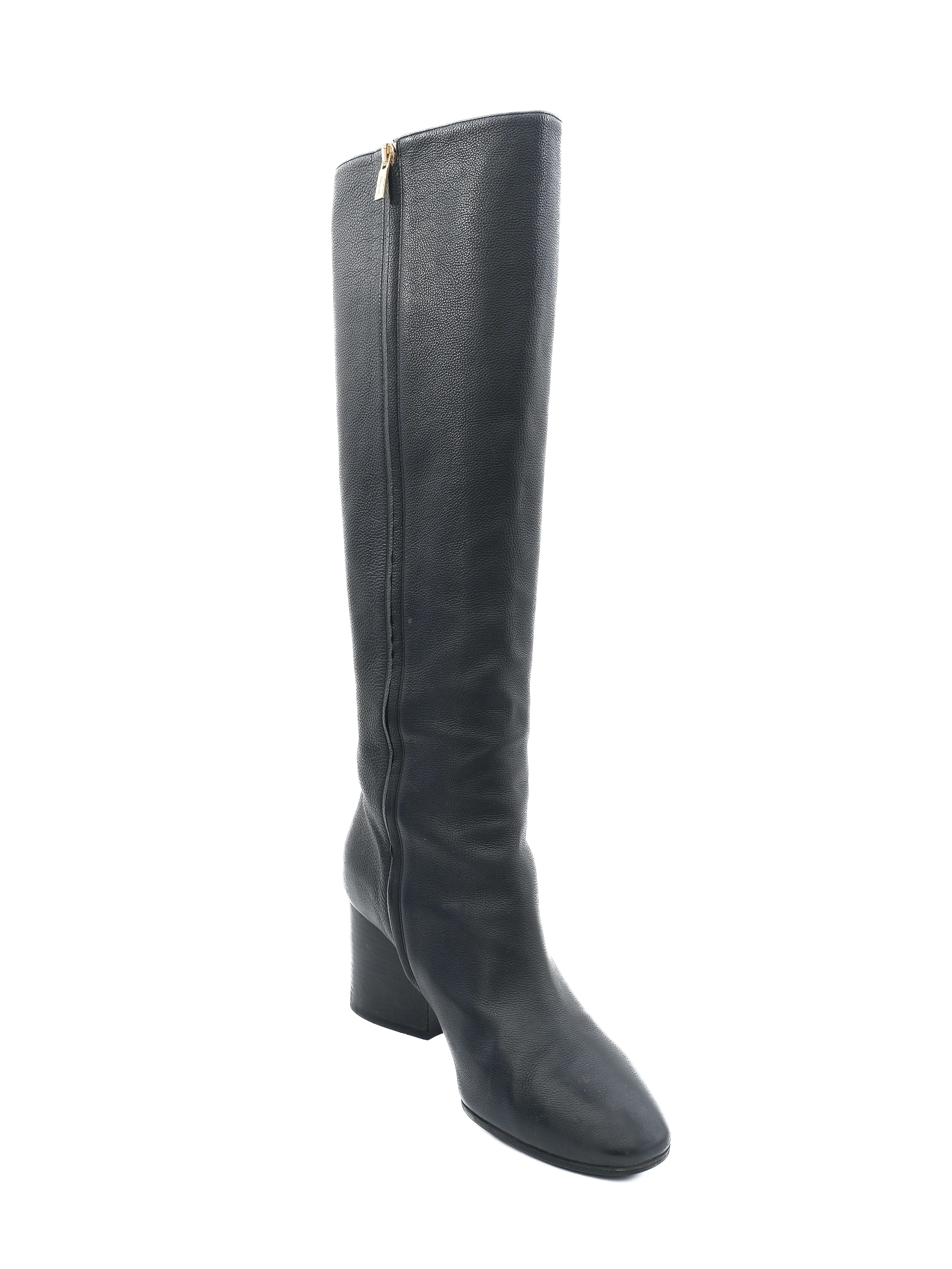 Excellent Salvatore Ferragamo Black Leather Knee-High Boots Size 39.5