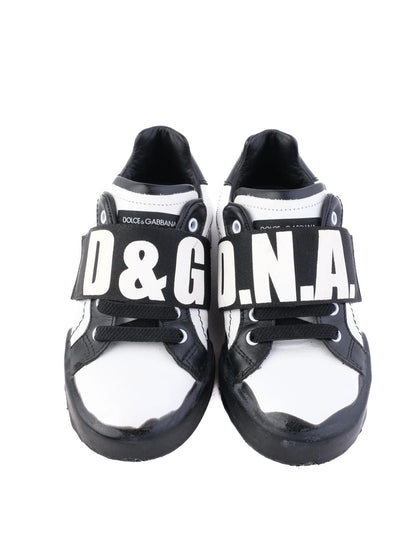Excellent Dolce &amp; Gabbana Black &amp; White Leather Sneakers Size 29 for Kids