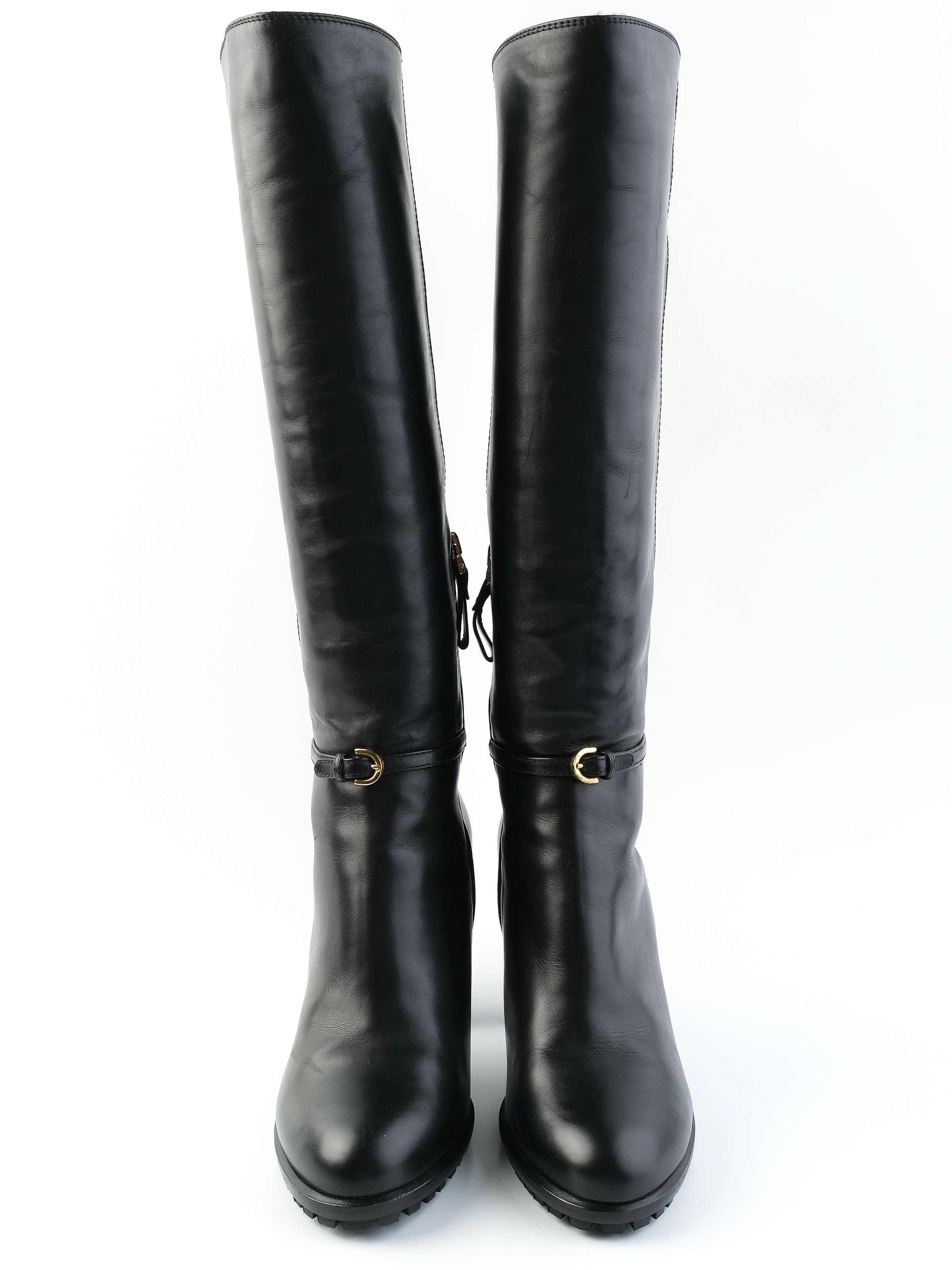 NEW Sergio Rossi Black Leather Knee-High Boots Size 38