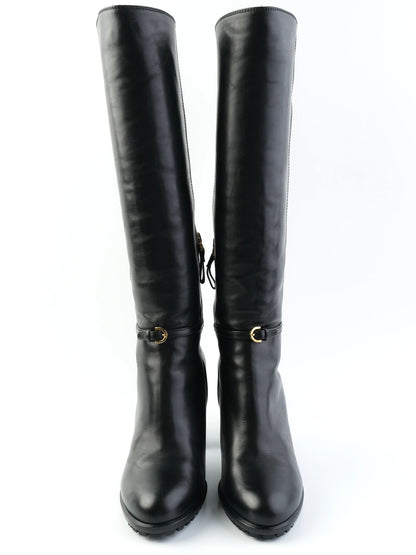 NEW Sergio Rossi Black Leather Knee-High Boots Size 38