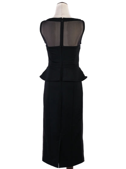 Excellent Karen Millen Black Viscose Dress Size M with Peplum Detail