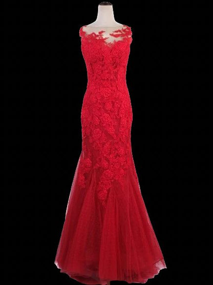 Excellent Pronovias Red Evening Gown Lace Detail Size L
