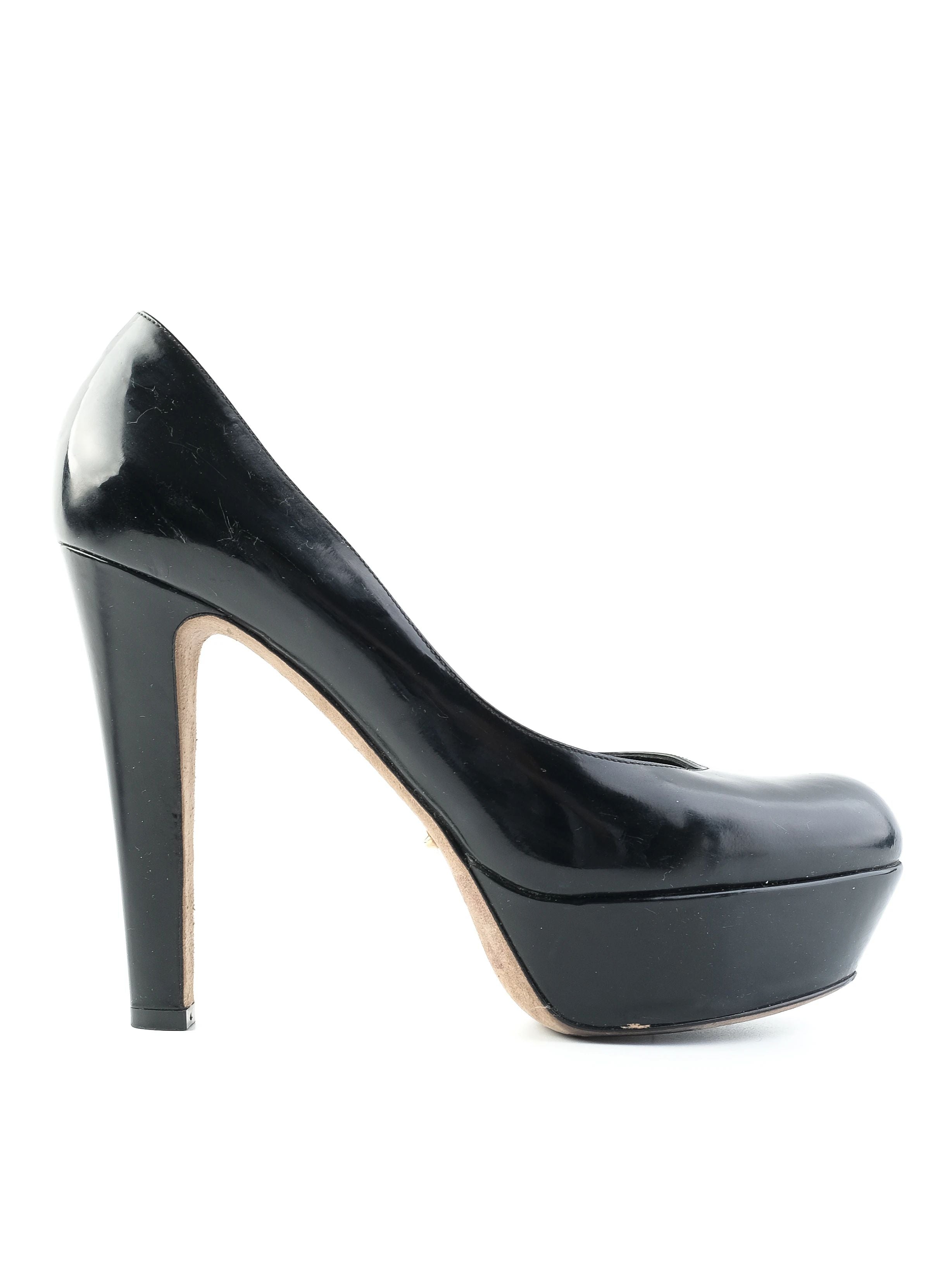 Excellent Sergio Rossi Black Leather High-Heeled Platform Pumps Size 38