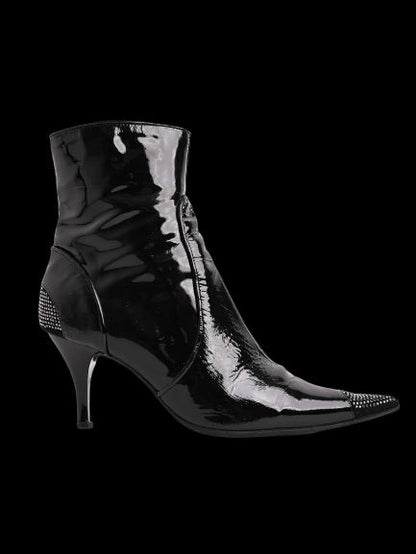 Good Loretta Pettinari Black Leather Ankle Boots Size 37