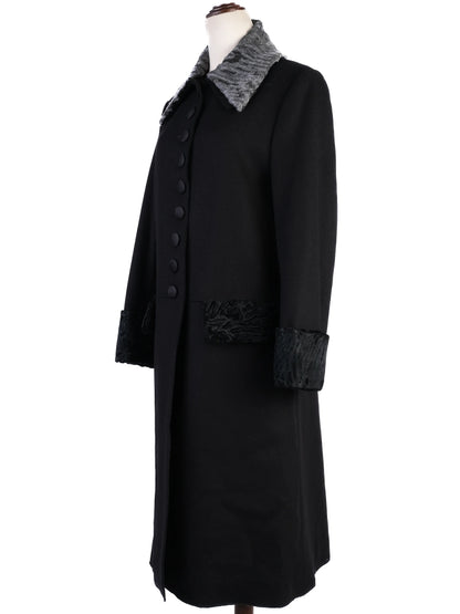Excellent Dolce Gabbana Black Wool Coat with Textured Collar Size S