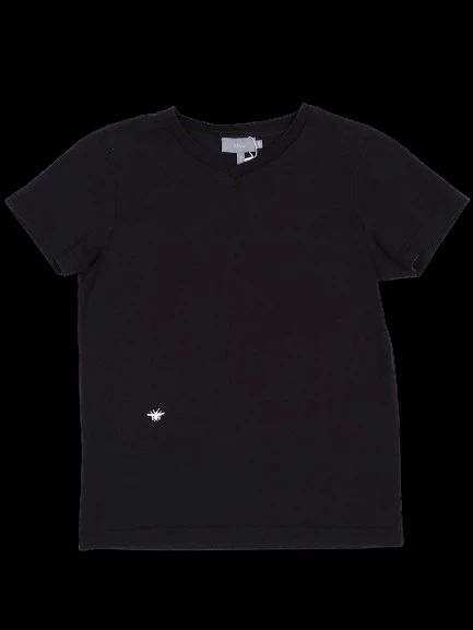 Excellent Dior Black Cotton T-Shirt Kids Size 8 with Bee Emblem