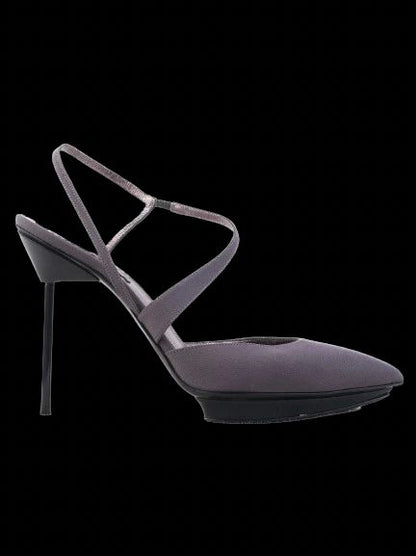 Excellent Giorgio Armani Gray Leather Slingback High-Heels Size 38