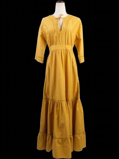 Excellent TWINSET Yellow Maxi Dress Women Size M Long Sleeve Tiered