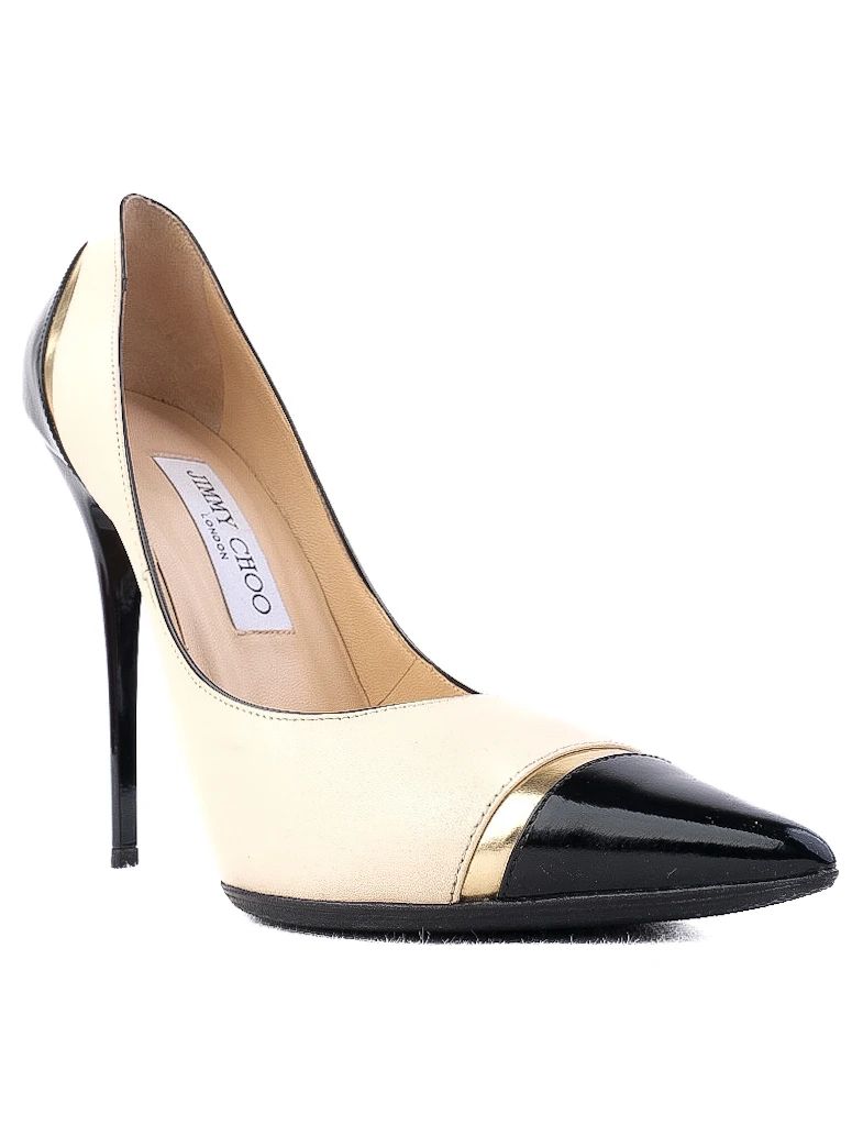Excellent Jimmy Choo High-Heeled Shoes Black Beige Leather Size 39