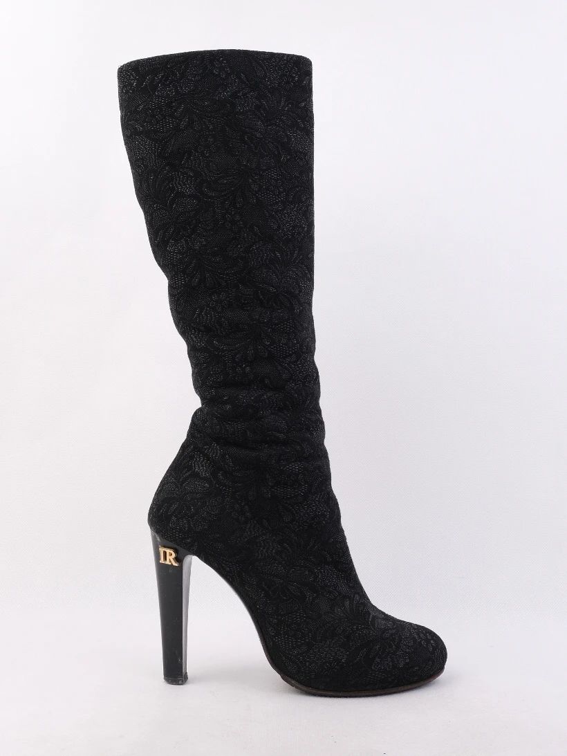 Excellent Renzoni Black Leather Knee-High Heels Size 37