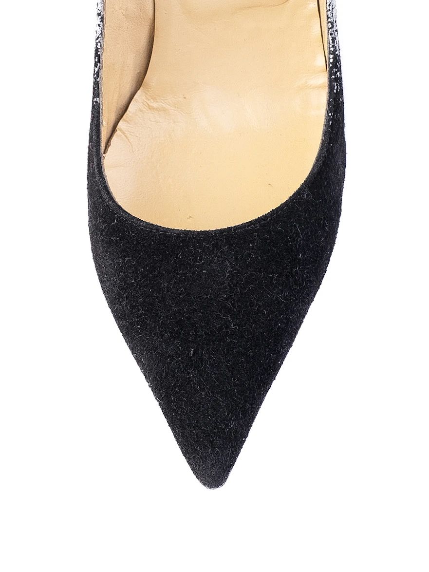 Excellent Jimmy Choo Black Silver High-Heeled Shoes Leather Women&