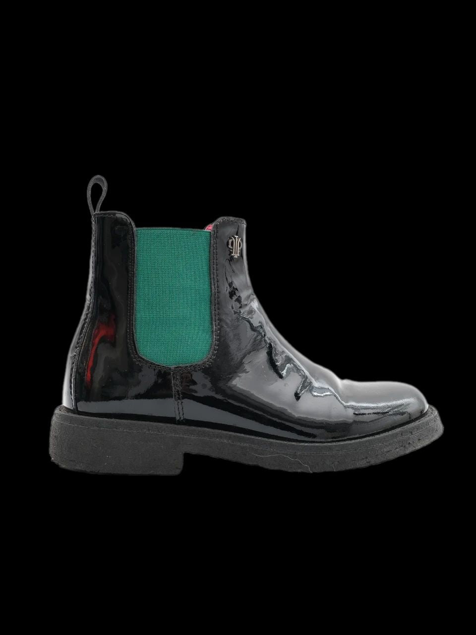 Perfect Black Leather Chelsea Boots for Kids with Green Elastic Panels
