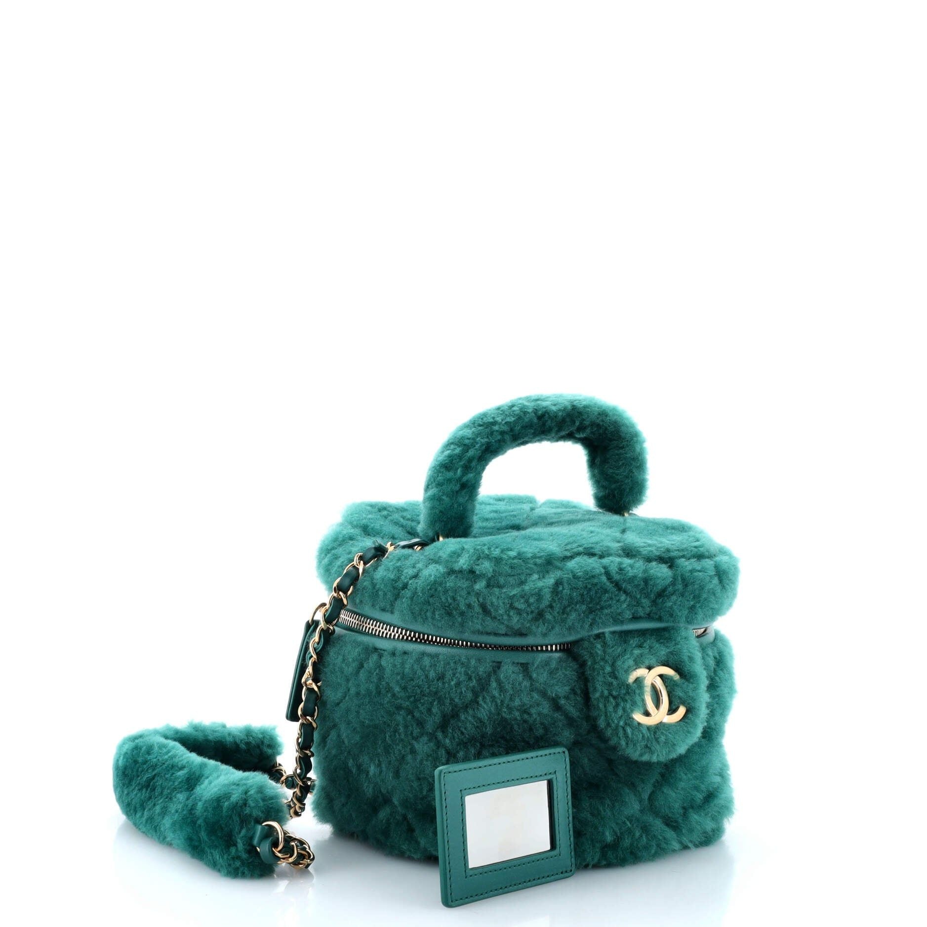 Chanel Coconing Top Handle Vanity Case With Chain Quilted Shearling Small
