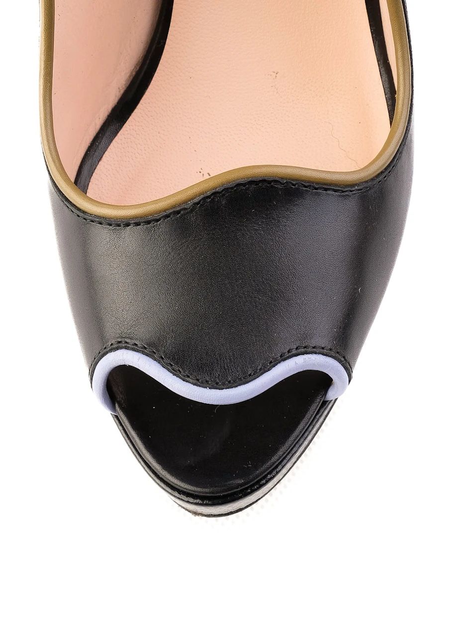 Fendi Black Leather High-Heeled Peep-Toe Shoes Size 37.5