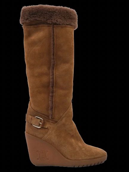 Excellent Celine Orange Leather Wedge Boots Size 39