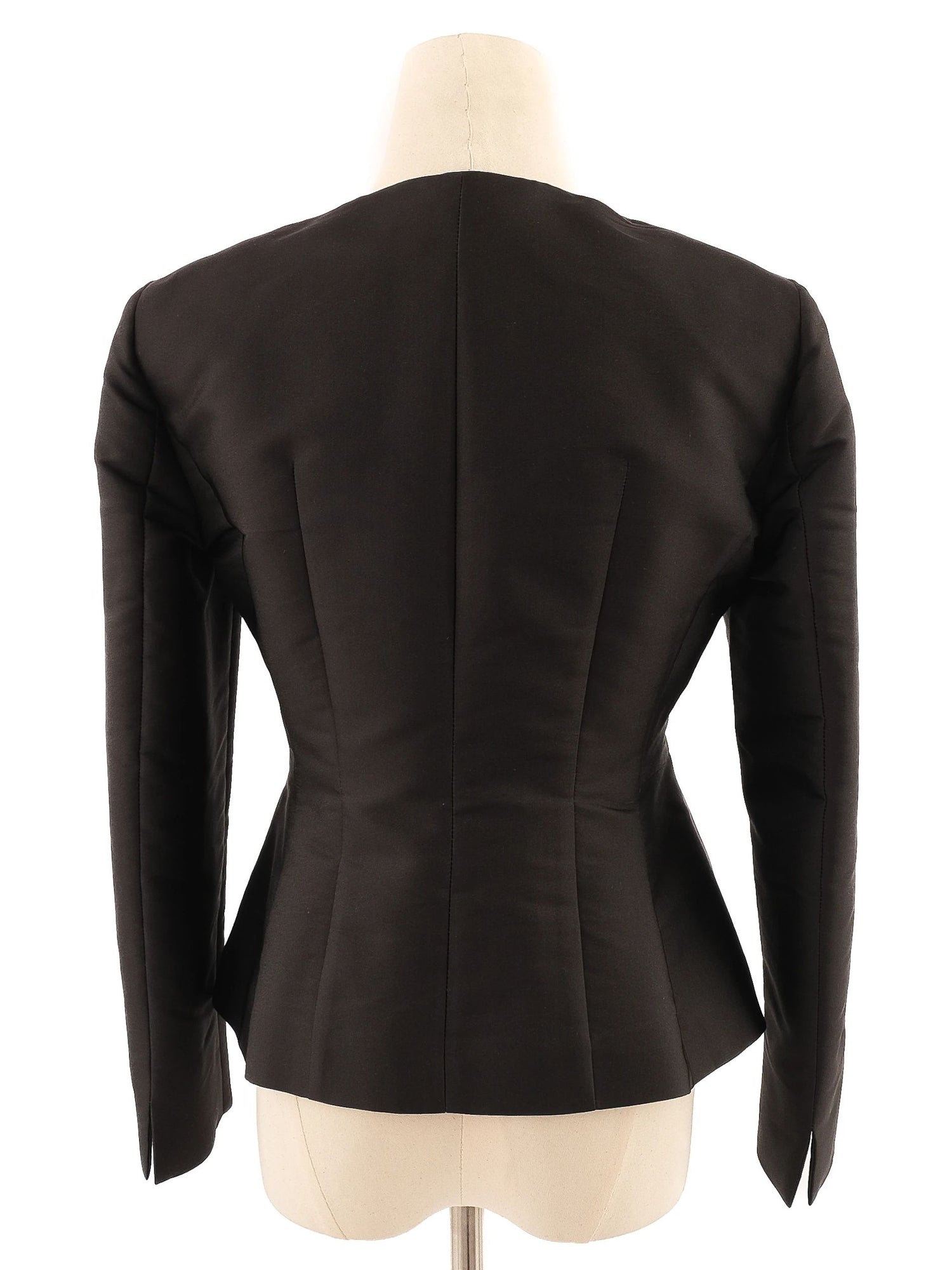 Excellent MaxCo Black Silk Peplum Jacket Size M Women&