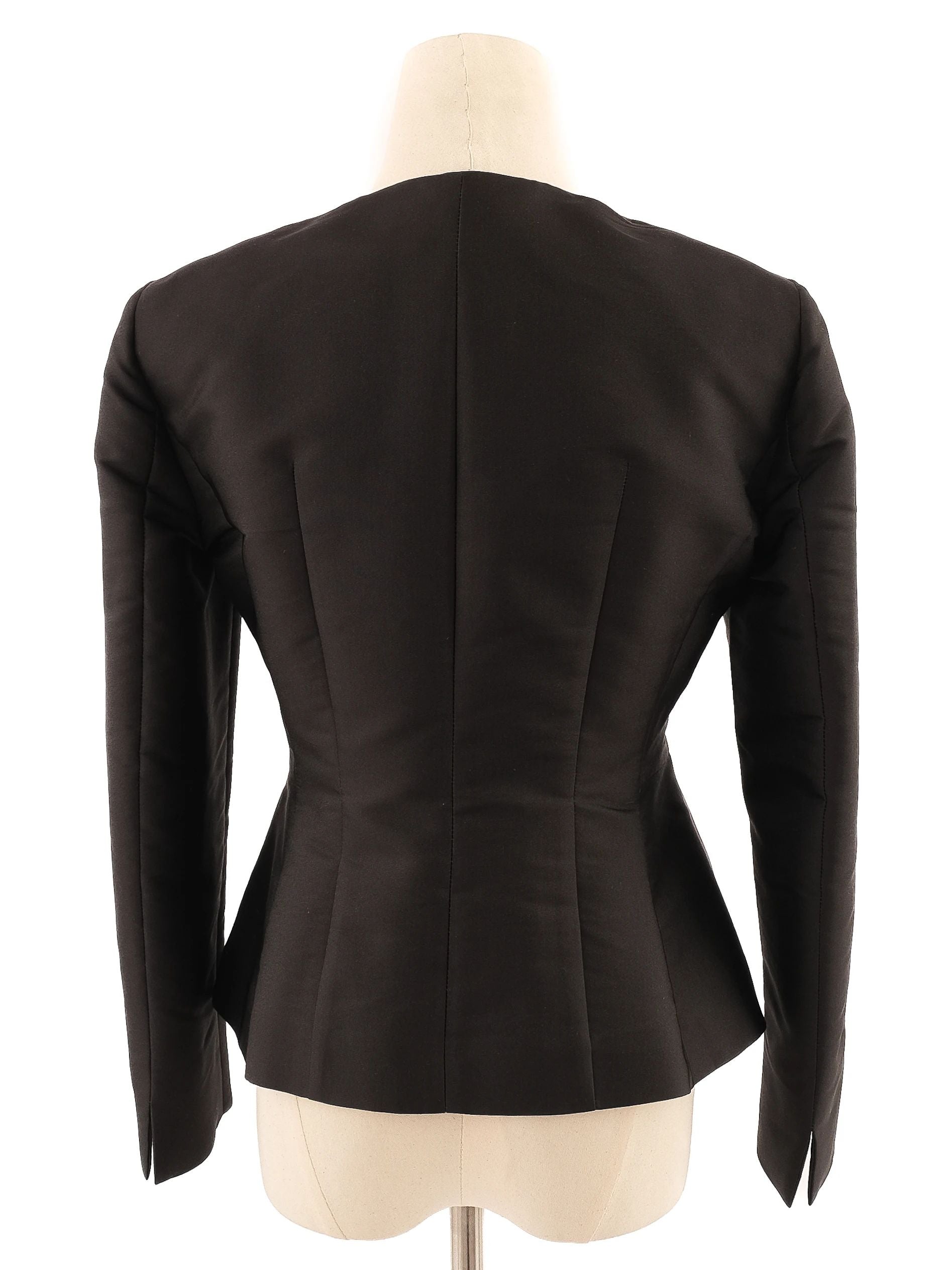 Excellent MaxCo Black Silk Peplum Jacket Size M Women&
