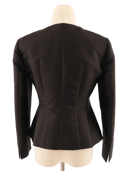 Excellent MaxCo Black Silk Peplum Jacket Size M Women&