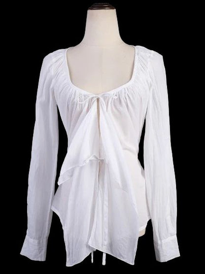 EXCELLENT Plein Sud White Cotton Blouse with Tie Front Design