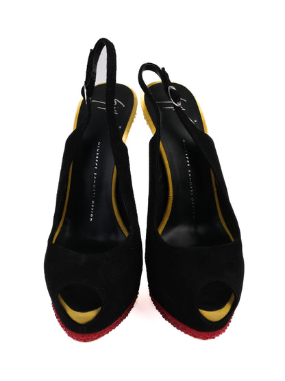 Perfect Giuseppe Zanotti Black Leather Slingback Heels Size 39