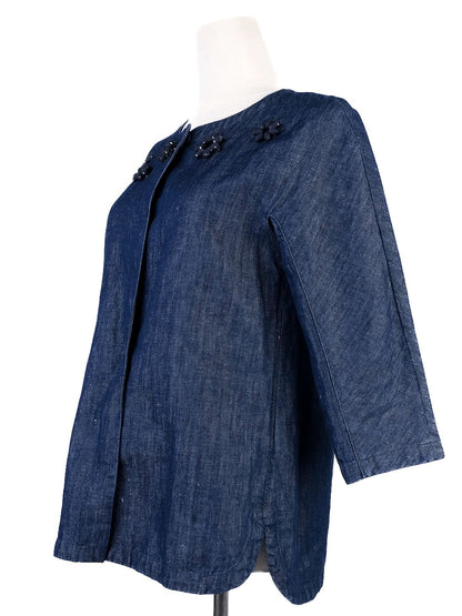 Max Mara Blue Denim Jacket with Embellishments Size S Excellent