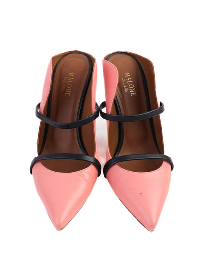 Excellent Pink Leather High-Heeled Shoe with Black Straps Size 39.5