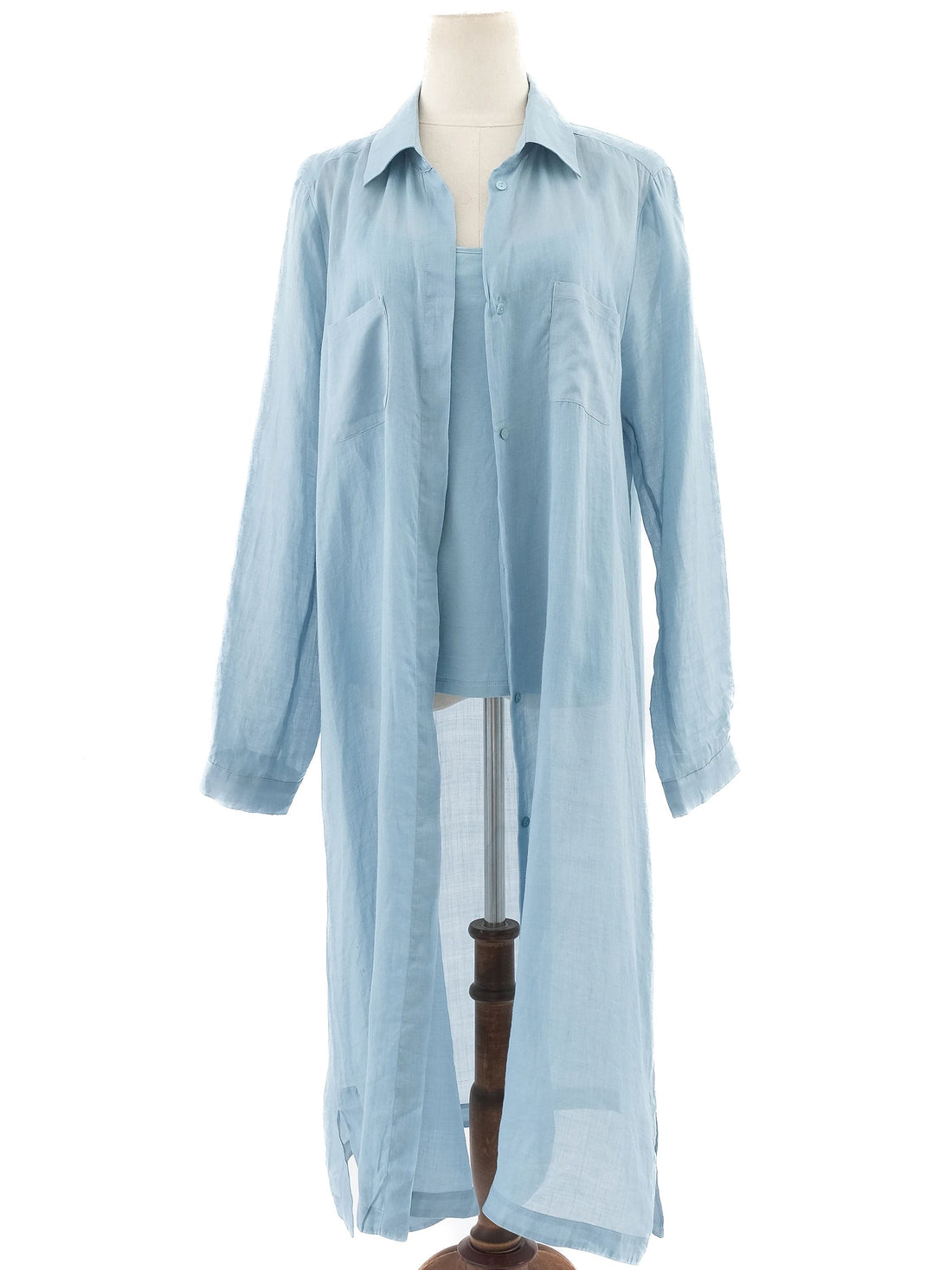 Excellent Max Mara Blue Cotton Sheer Long-Sleeved Shirt Dress