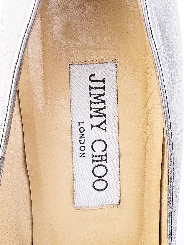 Excellent Jimmy Choo Black Silver High-Heeled Shoes Leather Women&